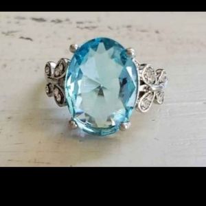 Gorgeous silver plated large Topaz blue butterfly ring 6
